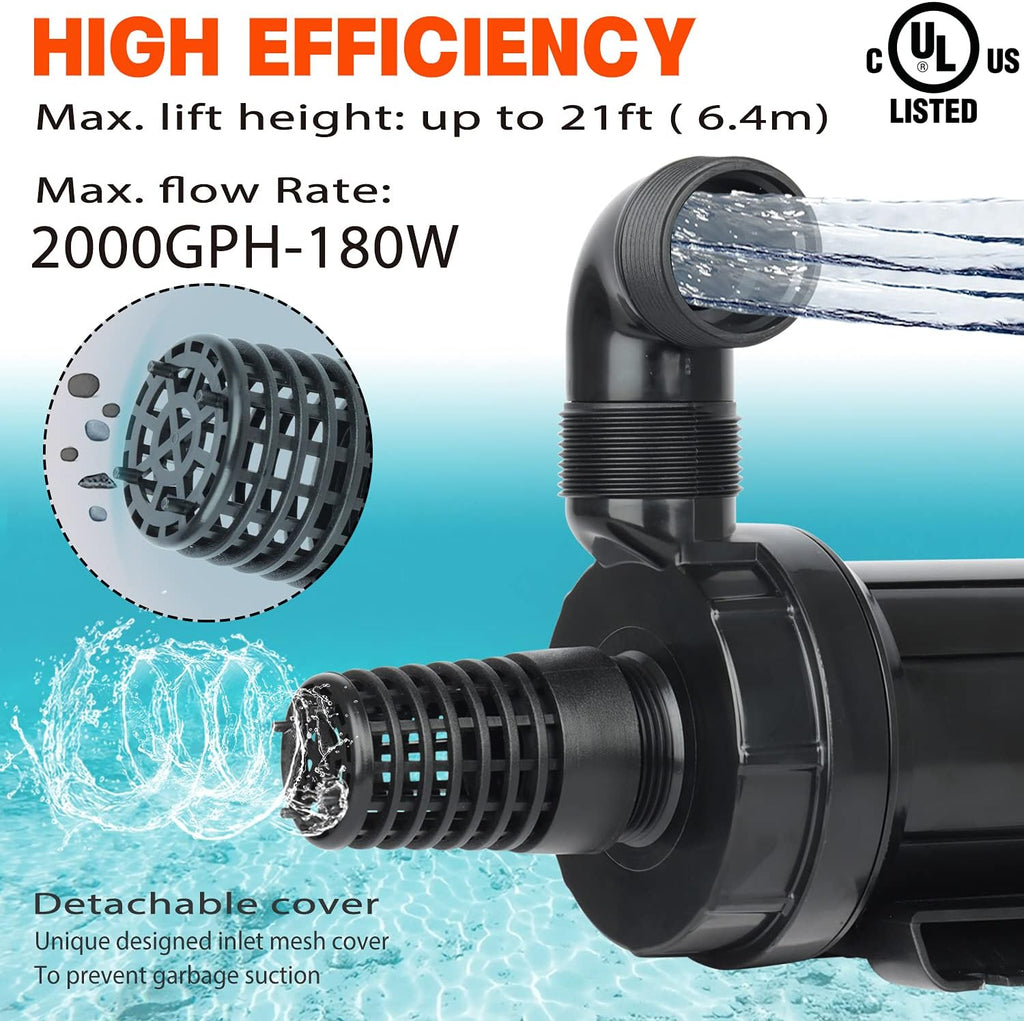 WaterRebirth (PC2000,2000GPH) High Flow Submersible Water Pump-Home/Inline Water Pump-Submersible Pump-Water Transfer Pump-Aquarium Pump