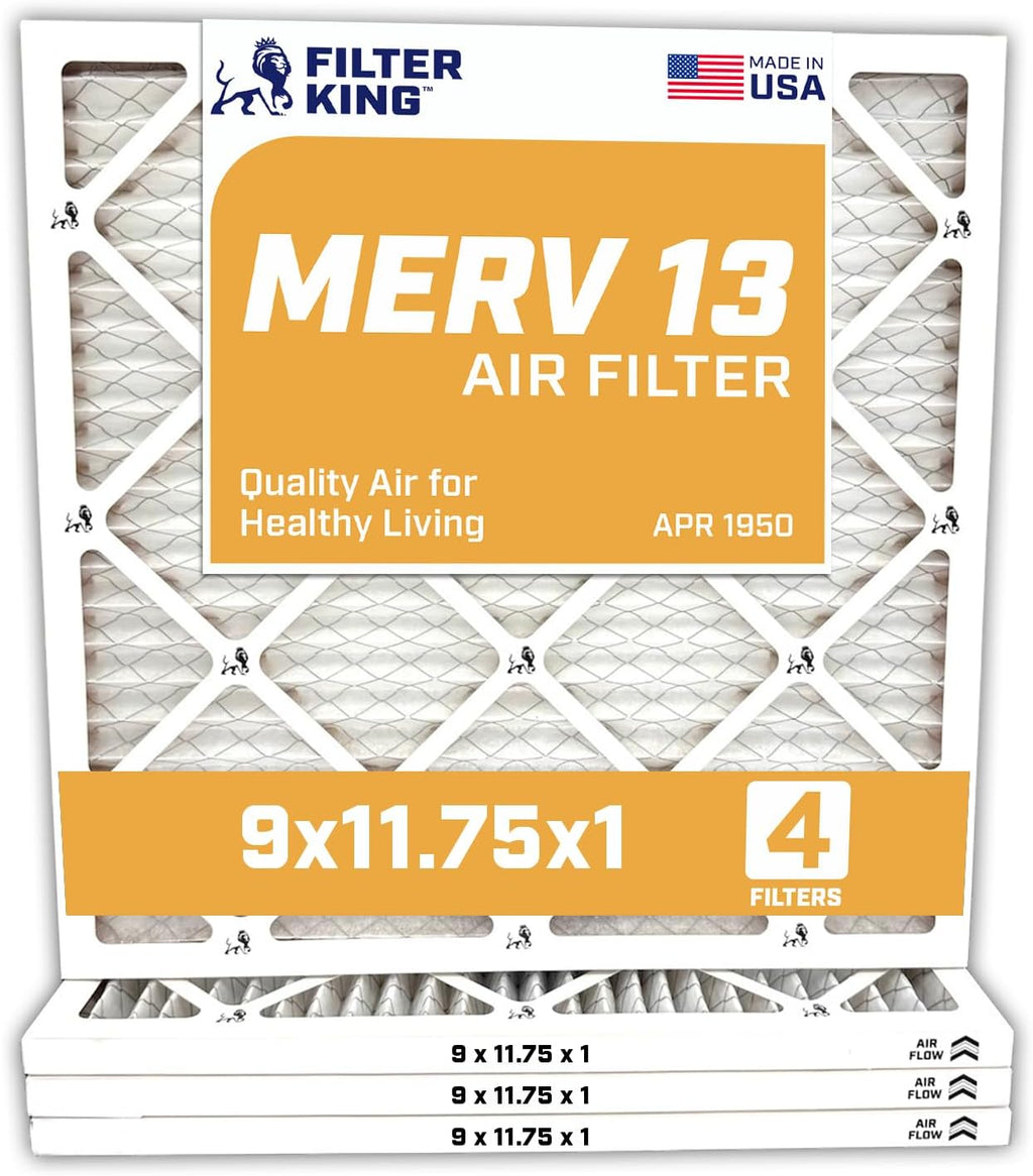 Filter King Air Filters 9x11.75x1 | 4-PACK | MERV 13 HVAC Pleated AC Furnace Filters | Air Purifier | Replacement Filters for Clean, Healthy & Fresh Environment | MADE IN USA