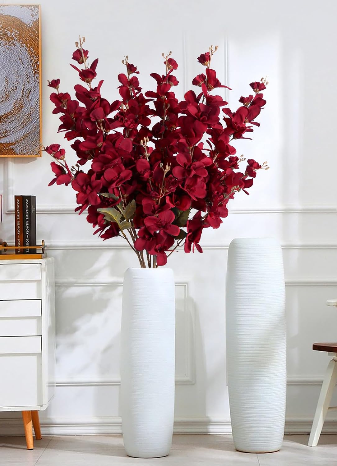 6PCS 35.43'' Red Delphinium Artificial Flower Faux Larkspur Silk Flowers Long Stem Blossoms Flowers for Tall Vase Floral Arrangements Home Table Wedding Decor(Red)