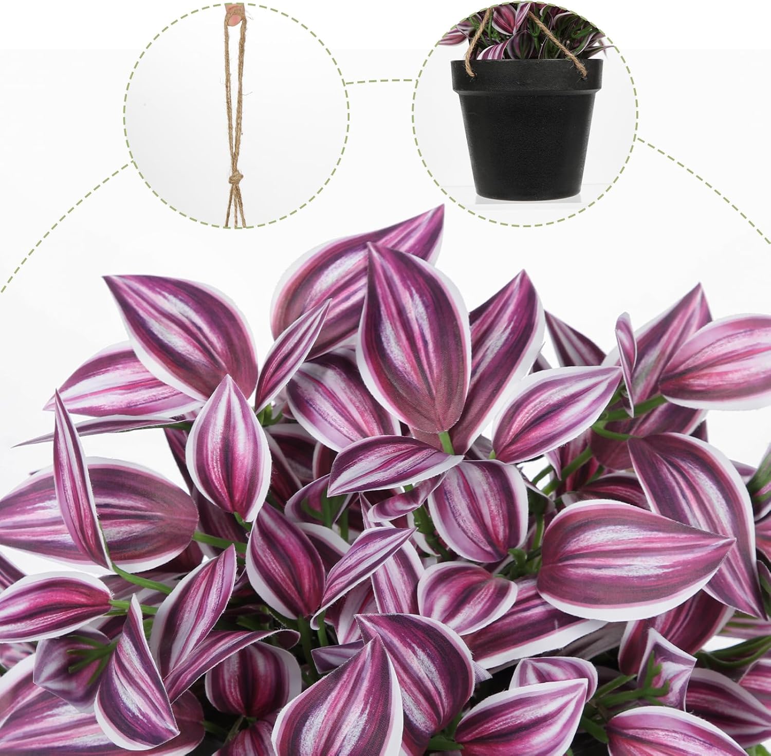 Briful Fake Hanging Plants 17.7" Faux Watermelon Peperomia Silk Plants with Black Pot Artificial Hanging Greenery for Home Garden Balcony Front Porch Outdoor Decor