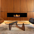 Triangle Glass Coffee Table Modern Noguchi Coffee Table, with Vintage Clear Glass, and Solid Wood Base, End Table for Living Room, Office, Balcony, Patio (Dark Walnut)