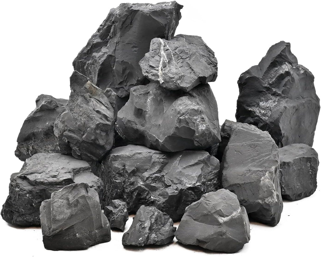 Unocho Fish Tanks Stone 20lb Natural Black Rocks for Aquariums Paludarium Decorative Aquascaping Stone for Reptile Terrariums Bonsai Gardens Indoor Outdoor(3"-9"-8pcs)