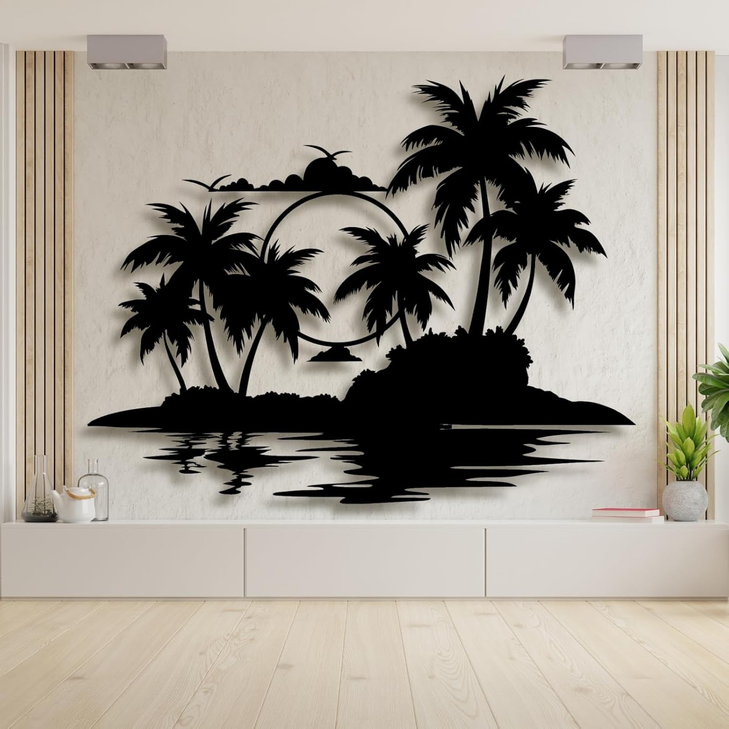 Lunwall Palm Tree Metal Wall Art, Tropical Beachy Style, 24 L" x 19 W" / 60 x 47 cm
