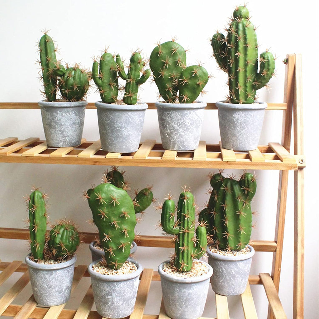 HinyoCo 6 Pcs Artificial Cactus Faux Cactus Plant Flower Arrangement Green Plant Material for Home Office Decoration