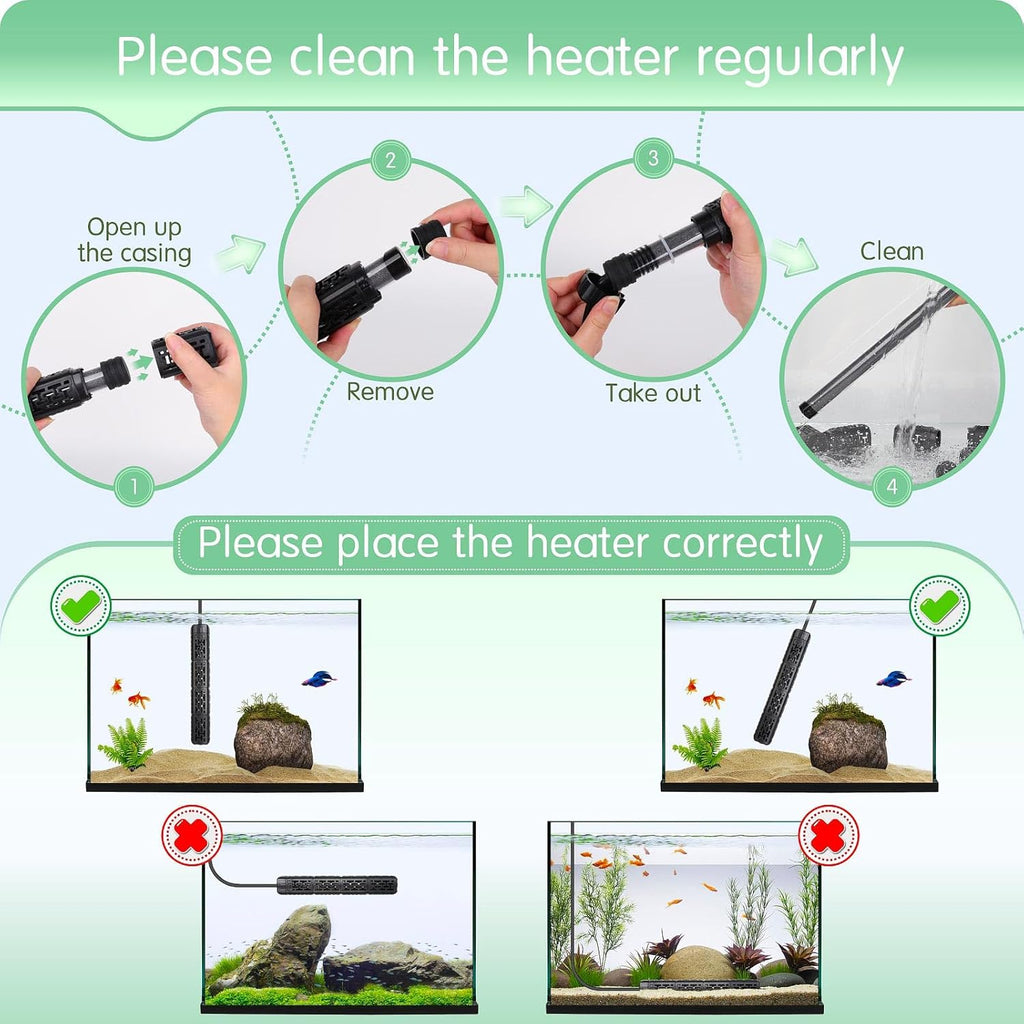 AQQA Fish Tank Heater,Aquarium Heater 50W 150W 250W 400W 500W 800W for 3-220 Gal,Set Temperature 59℉-93℉ Temperature Accuracy,Out of Water or High Temperature Automatic Power Off (300W)