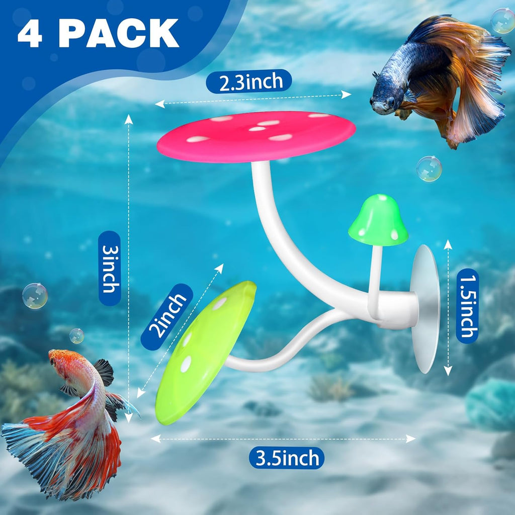 Boao 4 Pieces Betta Fish Tank Accessories Betta Leaf Hammock Pad Simulating The Natural Habitat for Tank Aquarium Spawning Grounds Breeding Resting Bed(Mushroom)