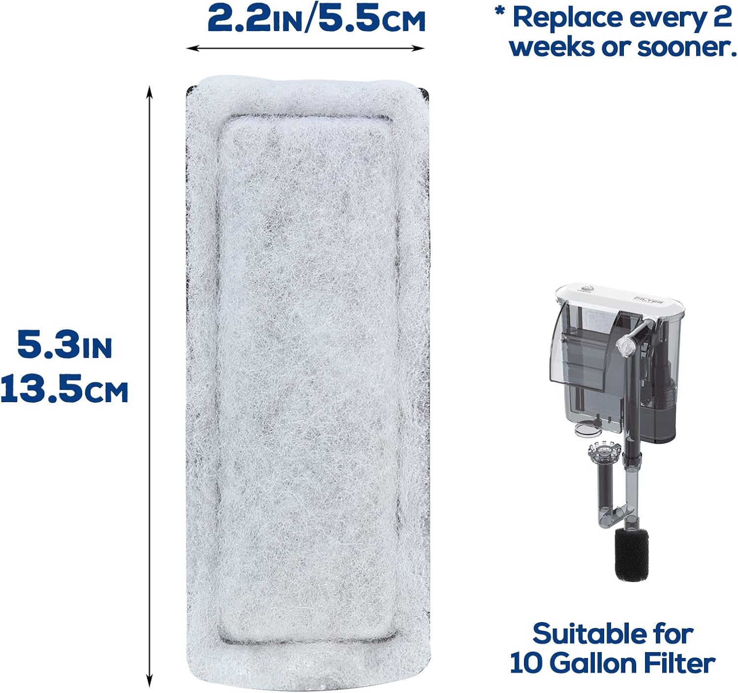 Replacement Fish Tank Filter Cartridges, Suitable Aquarium Filter (10 Gal), 3 Pack, White