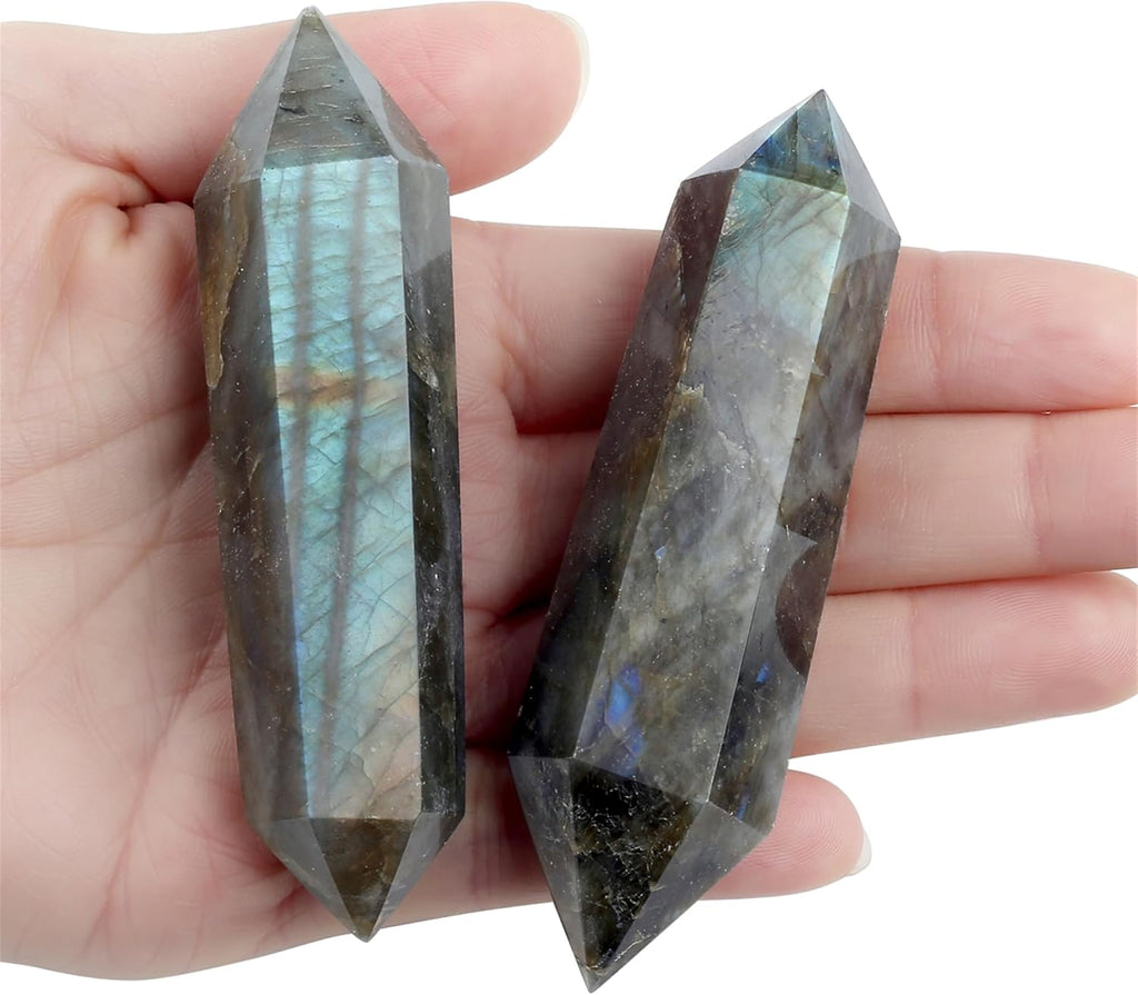 YATOJUZI 3.5" Labradorite Healing Crystals Wand Natural Crystals and Healing Stones Large Hexagonal Labradorite Crystal Points for Meditation Divination Reiki Energy Balancing 1PCS