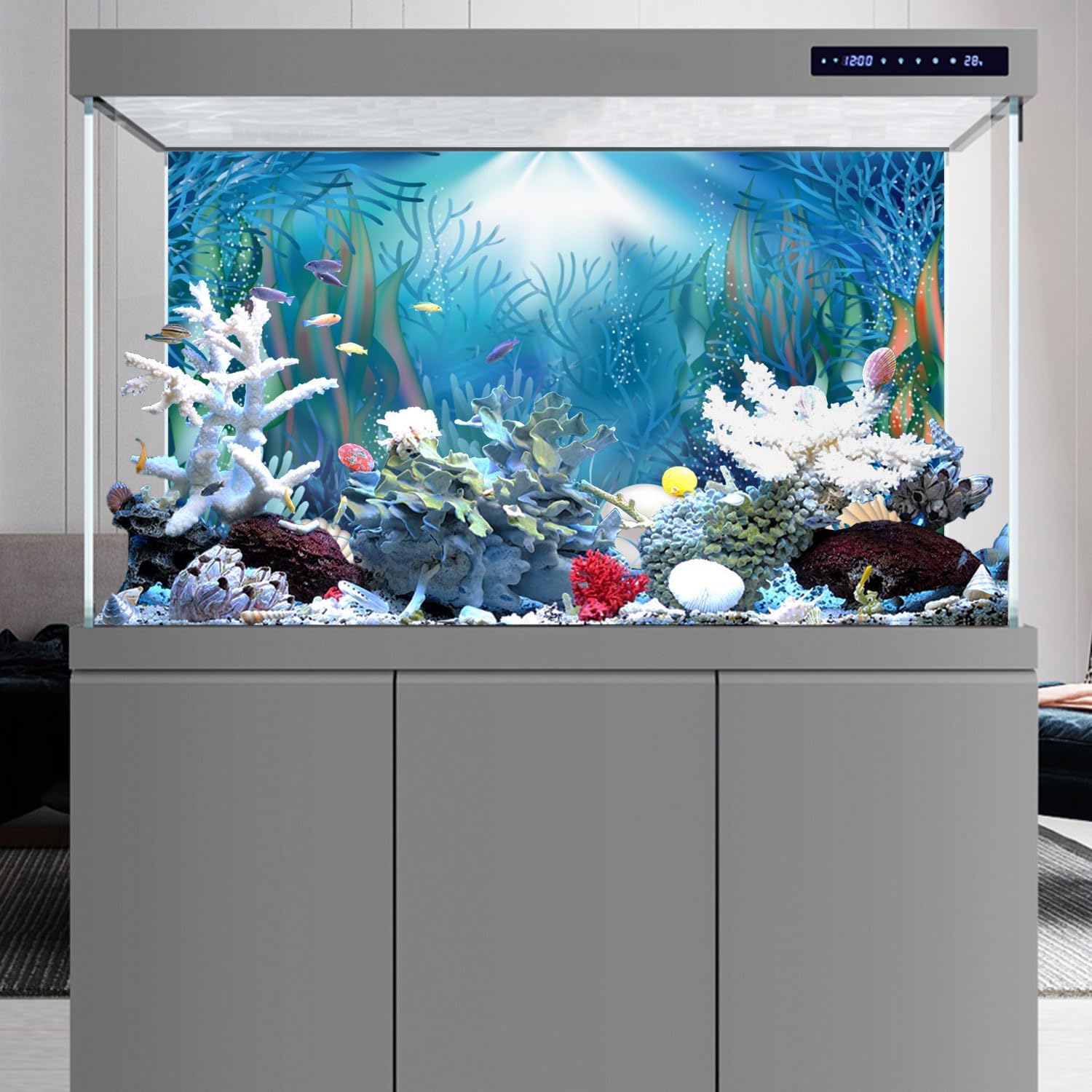 AWERT Vinyl 36x18 inches Underwater World Aquarium Background Aquatic Plants Coral Pearls Fish Tank Background Tropical Terrarium Background