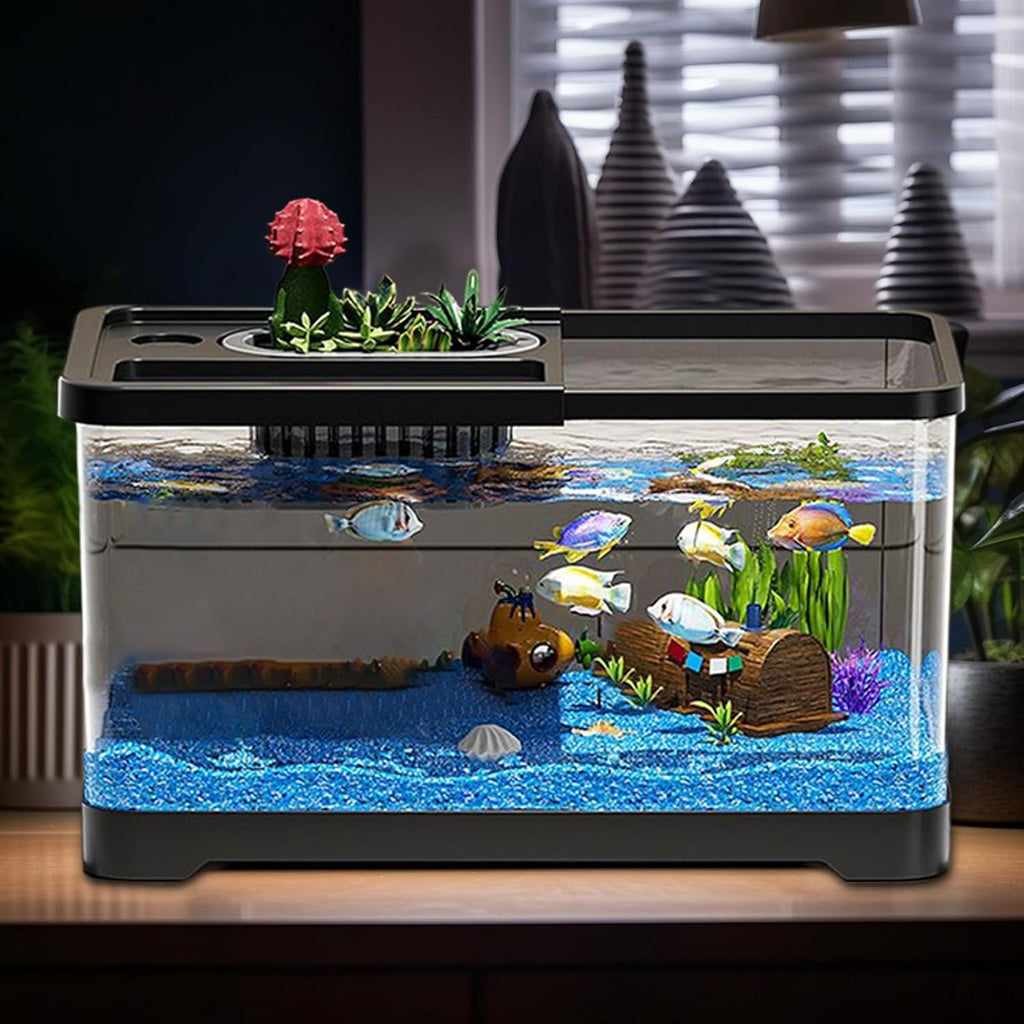 Fish Tank Kit with Accessories - Starter Aquarium Set, Underwater Landscape Decoration, Compact Glass Tank | Aquarium Setup for Den Living Room Dorm Kids Room Small Fish Habitat Decoration