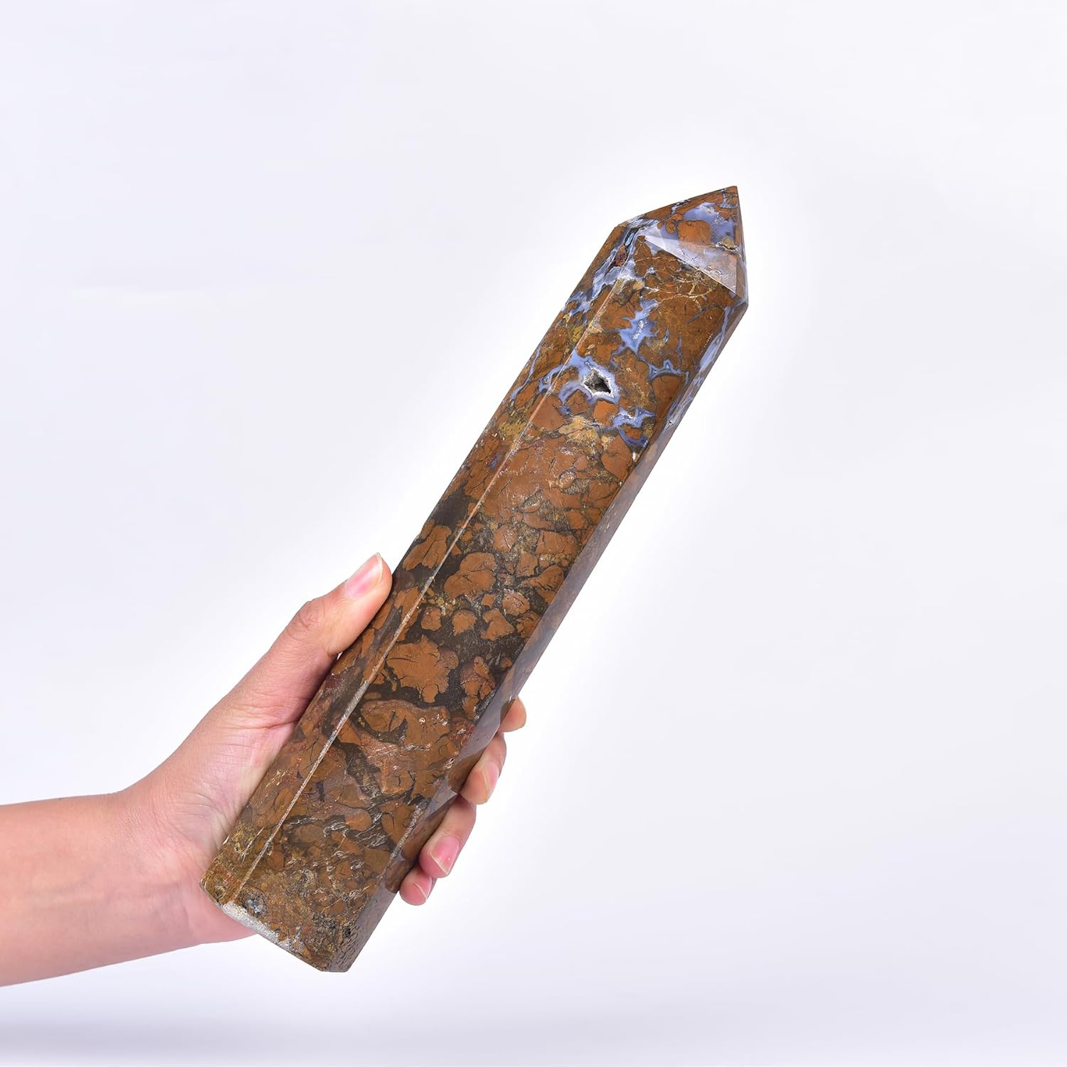 JIC Gem Large Yellow Agate Crystal Tower Natural Yellow Geode Druzy Healing Crystal Point Wand Obelisk 6 Faceted Reiki Chakra Meditation Therapy Home Decor 1.7-2.2 Lbs