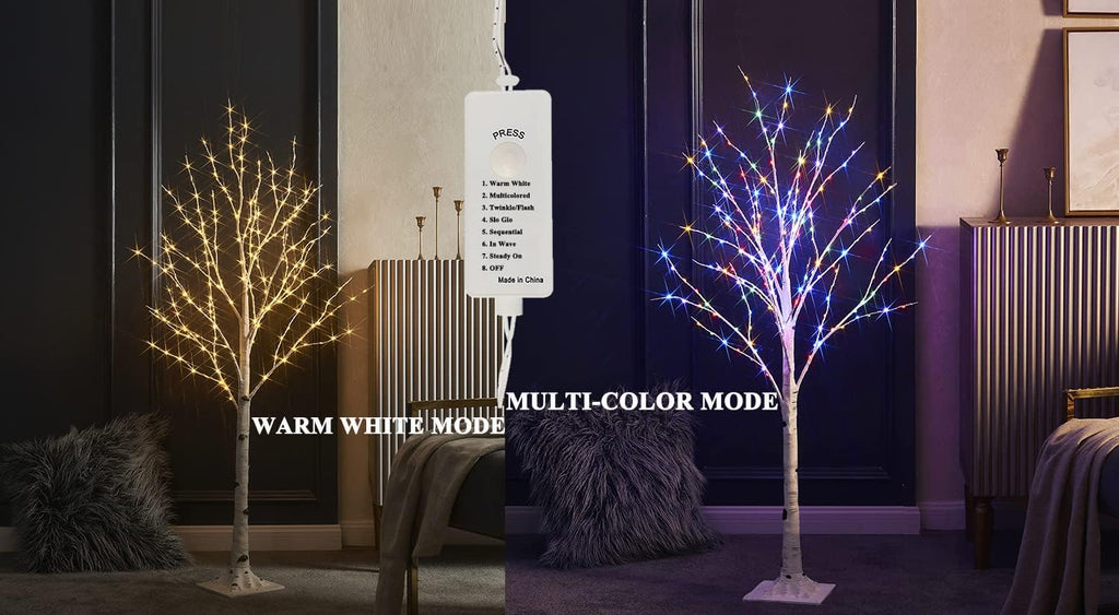 LITBLOOM Lighted Twig Birch Tree Plug in with 8 Functions 4FT 200 Warm White and Multi Color LED Lights for Indoor Outdoor Home Bedroom Christmas Easter Decoration