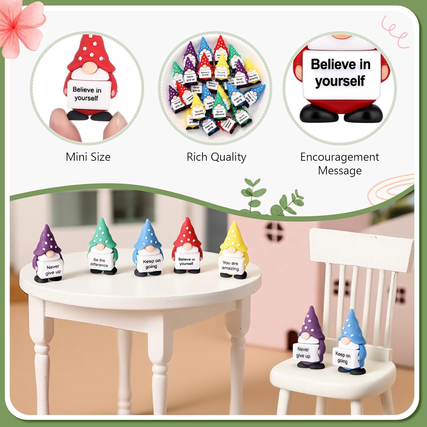 Gejoy 50 Pcs Mini Rubber Gnome Toys Positive Mini Gnomes Figures to Hide Emotional Uplifting Gifts Decorations and Encouragement Christmas Motivational Gifts for Colleague Staff Teacher