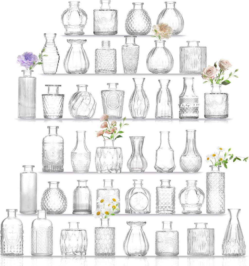 Bud Vases Set of 40 Pcs,Small Flower Vases for Centerpieces,Glass Bud Vase in Bulk Clear,Vintage Bud Vase for Wedding Table Centerpieces Decoration, Home Table Party Decor, Christmas,Anniversary