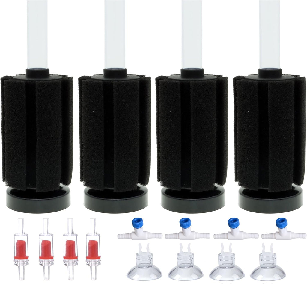 ALEGI 4pcs Small Aquarium Bio Sponge Filter with Suction Cups, Check Valves for 5 Gal, 10 Gal, 20 Gal Breeding Fry Betta Shrimp Fish Tank (Up to 20 Gallon 4 Pcs (Cylinder))