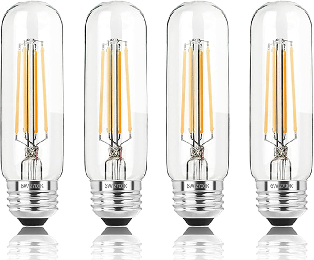 5 Inch Edison Bulb, 2700K Soft White E26 Led Bulb 6W Dimmable, 800LM T10/T9 Clear Glass Tubular Light Bulbs, AC 120V Equal 80 Watt Bulbs for Chandelier Pendant Wall Light - 4Pack