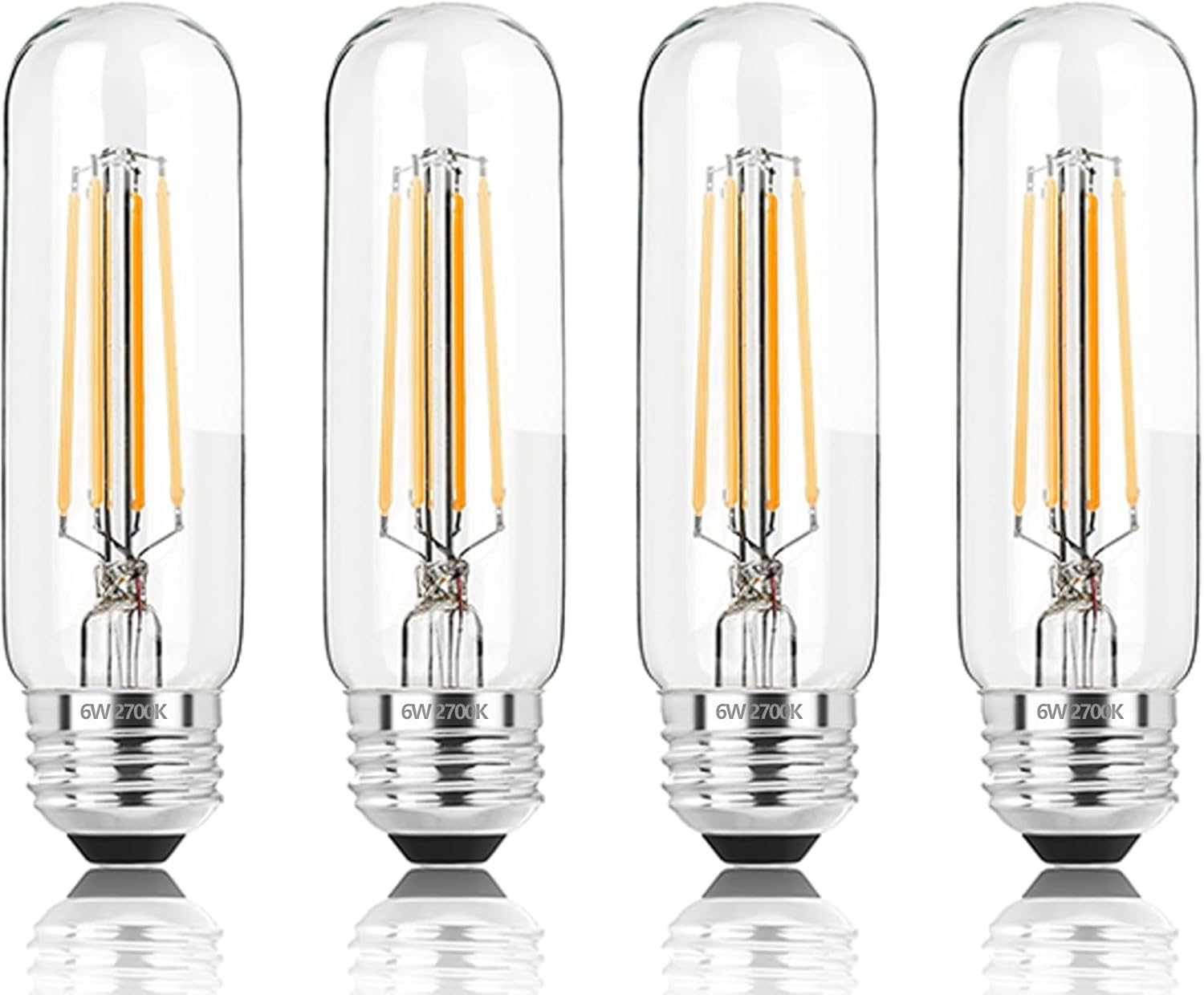 5 Inch Edison Bulb, 2700K Soft White E26 Led Bulb 6W Dimmable, 800LM T10/T9 Clear Glass Tubular Light Bulbs, AC 120V Equal 80 Watt Bulbs for Chandelier Pendant Wall Light - 4Pack