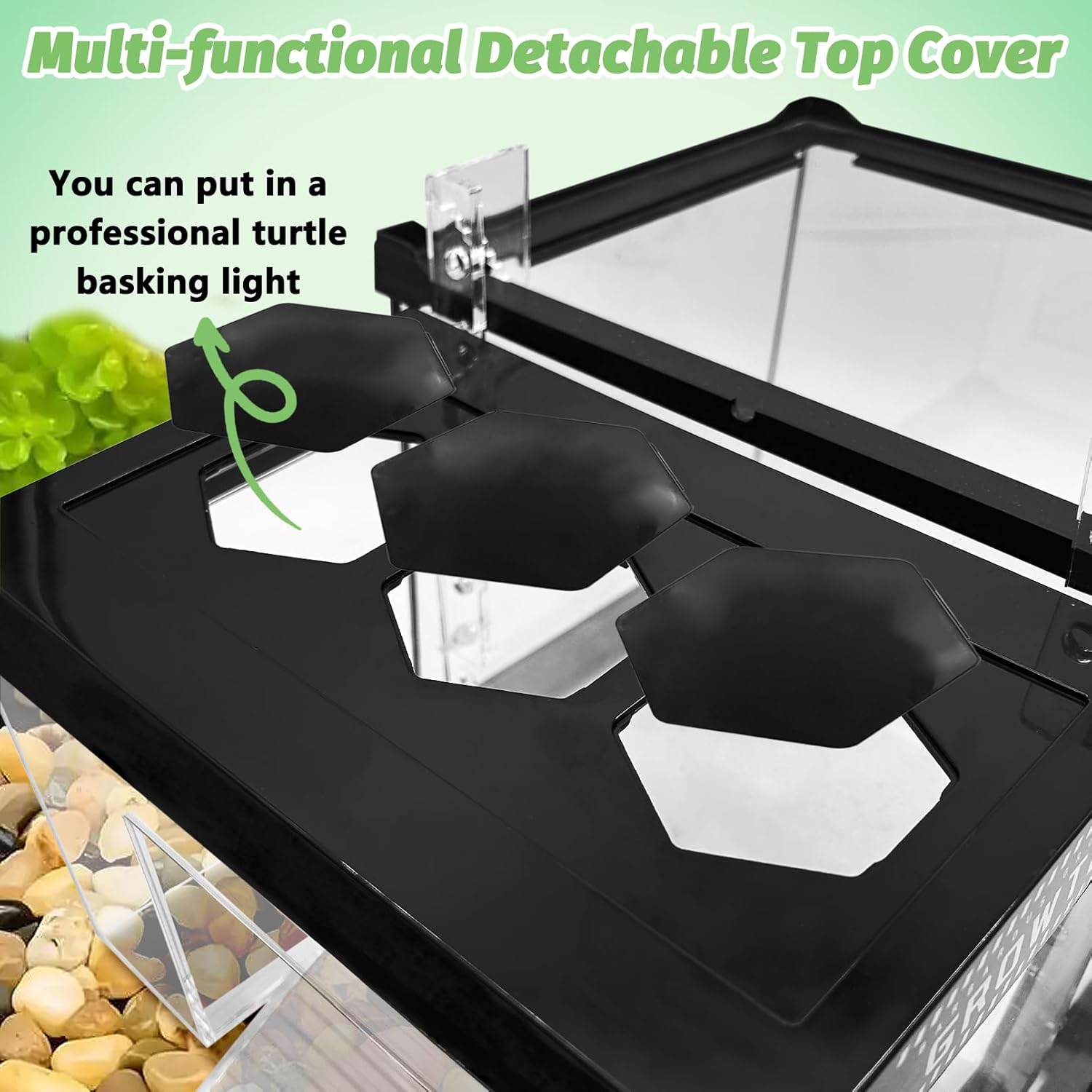 Turtle Basking Platform 9.84 x 6.30 x 6.30inch Hanging Basking Platform for Aquatic Turtles with Lid and Ramp Adjustable Reptile Ramp Dock Turtle Tank Accessories (Medium)