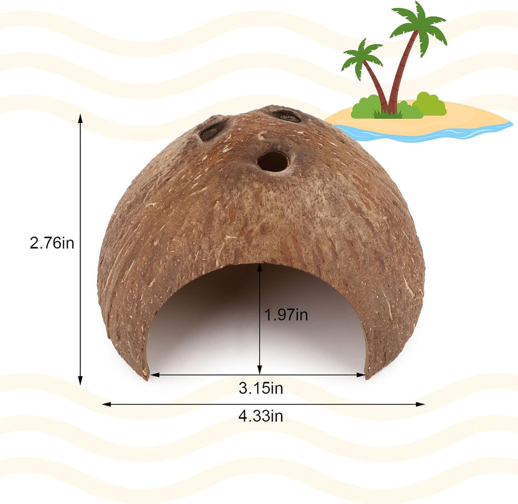 Hypeety Natural Coconut Reptile Habitat Hideout for Reptile, Lizard, Spider, Snake, Aquarium, Fish Hide Cave Hermit Crabs, Hamsters Natural Coco Hut Organic Non-Toxic Aquarium Decoration