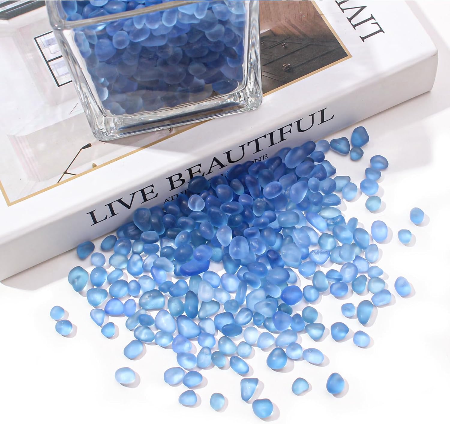 Keedolla 3 Lb Light Blue Aquarium Rocks Betta Fish Tank Gravel, 6-9mm Frosted Sea Glass Marbles Gemstones Vase Fillers for DIY Crafts, Aquarium, Home Decor
