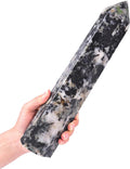 JIC Gem Large Black and White Tourmaline Crystal Obelisk Tower Wand 6 Faceted Healing Crystal Quartz Wand Point Home&Desktop Decoration 3.0-3.5 Lbs