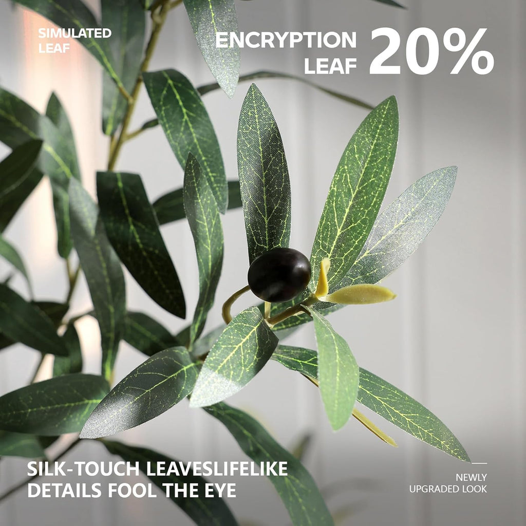 Artificial Olive Tree 8FT Faux Plant Home Decor - Large White Pot with Lifelike Silk Leaves, UV Resistant & No Maintenance - Indoor Outdoor Fake Tree for Modern Office Living Room,VN206