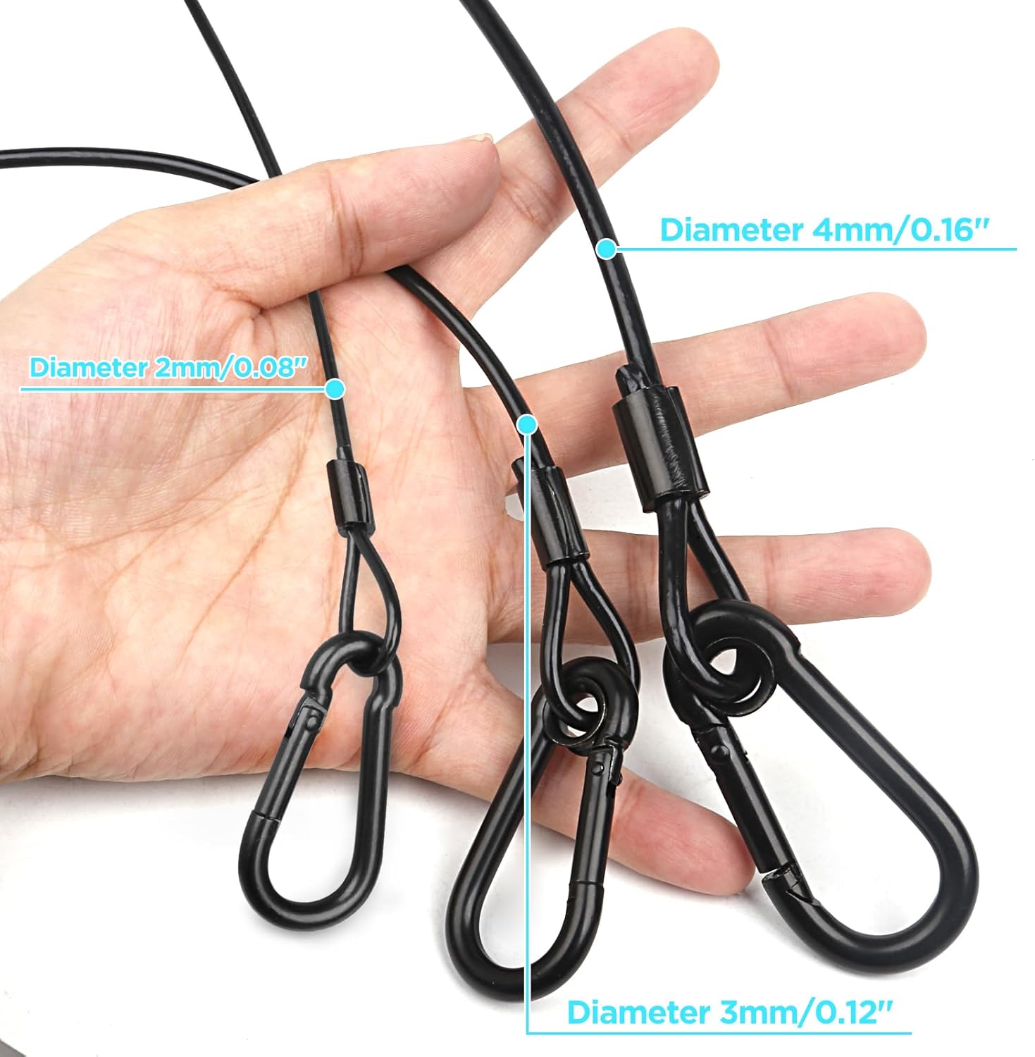 Lighting Safety Cable with Loops(2-Pack), 25kg Load Stage Light Safety Cable Black Security Chain Hanging on Trusses, Stainless Steel Lanyard（Diameter 3mm/0.12in, Length 200cm/78.74in)