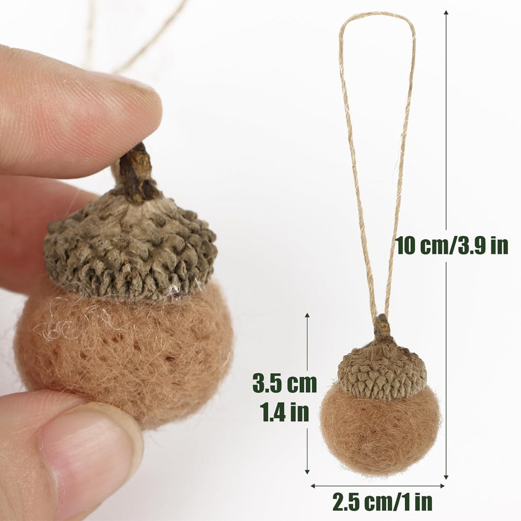 12pcs Felt Acorn Ornaments for Woodland Christmas Tree Mini Realistic Brown Handmade Acorns for Decorations Seasonal Trees Farmhouse Mantel Wall Decor