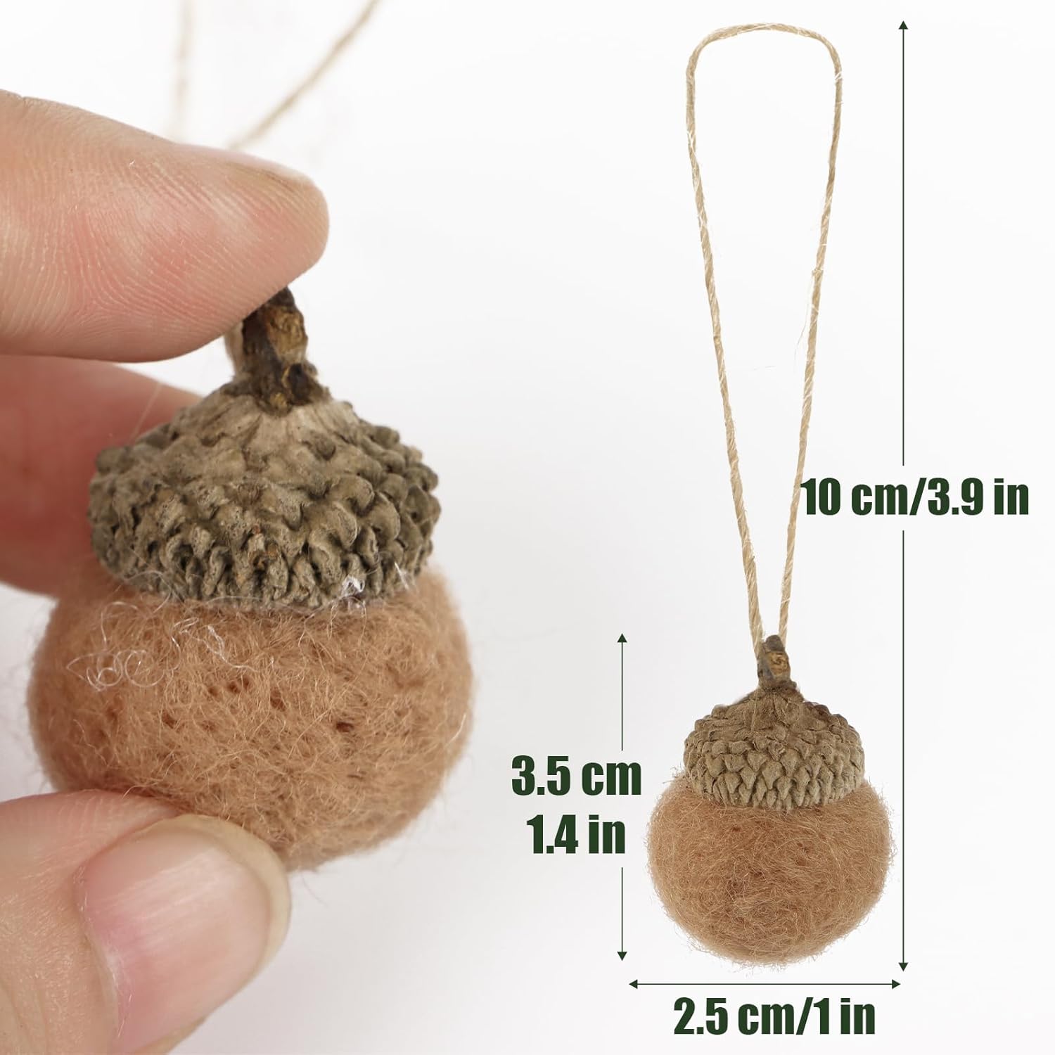 12pcs Felt Acorn Ornaments for Woodland Christmas Tree Mini Realistic Brown Handmade Acorns for Decorations Seasonal Trees Farmhouse Mantel Wall Decor