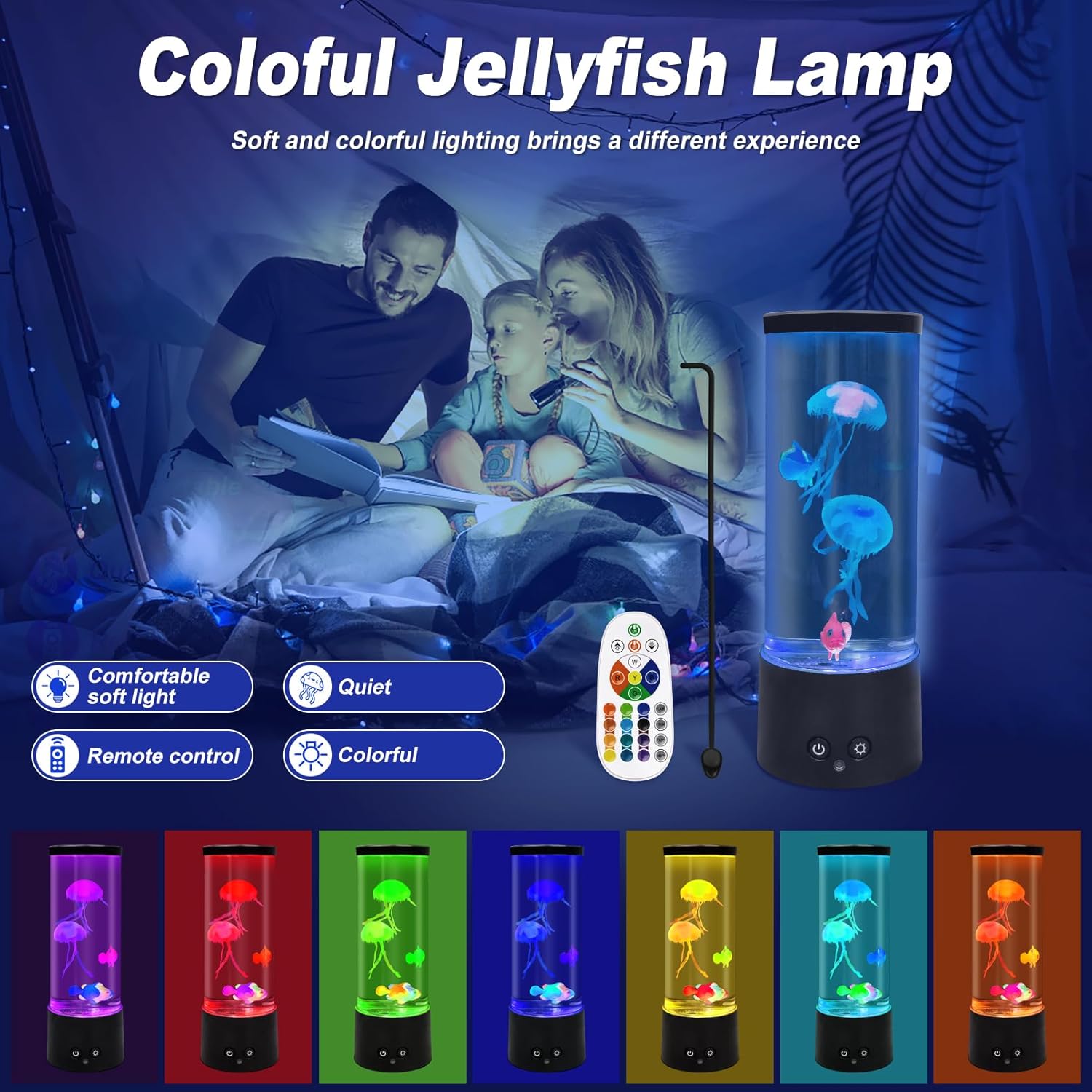 Jellyfish Lamp, Electric Jellyfish Lighting, Jelly Fish Tank Table Aquarium Lamp with 17 Colors, Floating Jelly Fish Night Light Present Decorations for Home, Office, Adult, Kids (Black)