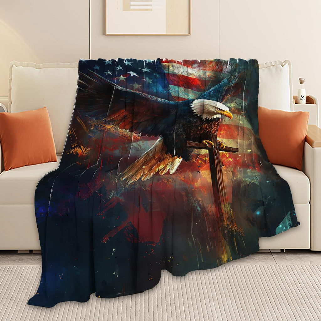 Bald Eagle Blanket American Flag Eagle Throw Blanket Gifts for Men Women Boys Girls Kids Adults Super Soft Cozy Plush Fluffy Fuzzy Fleece Blanket Home Decor 50''X60''