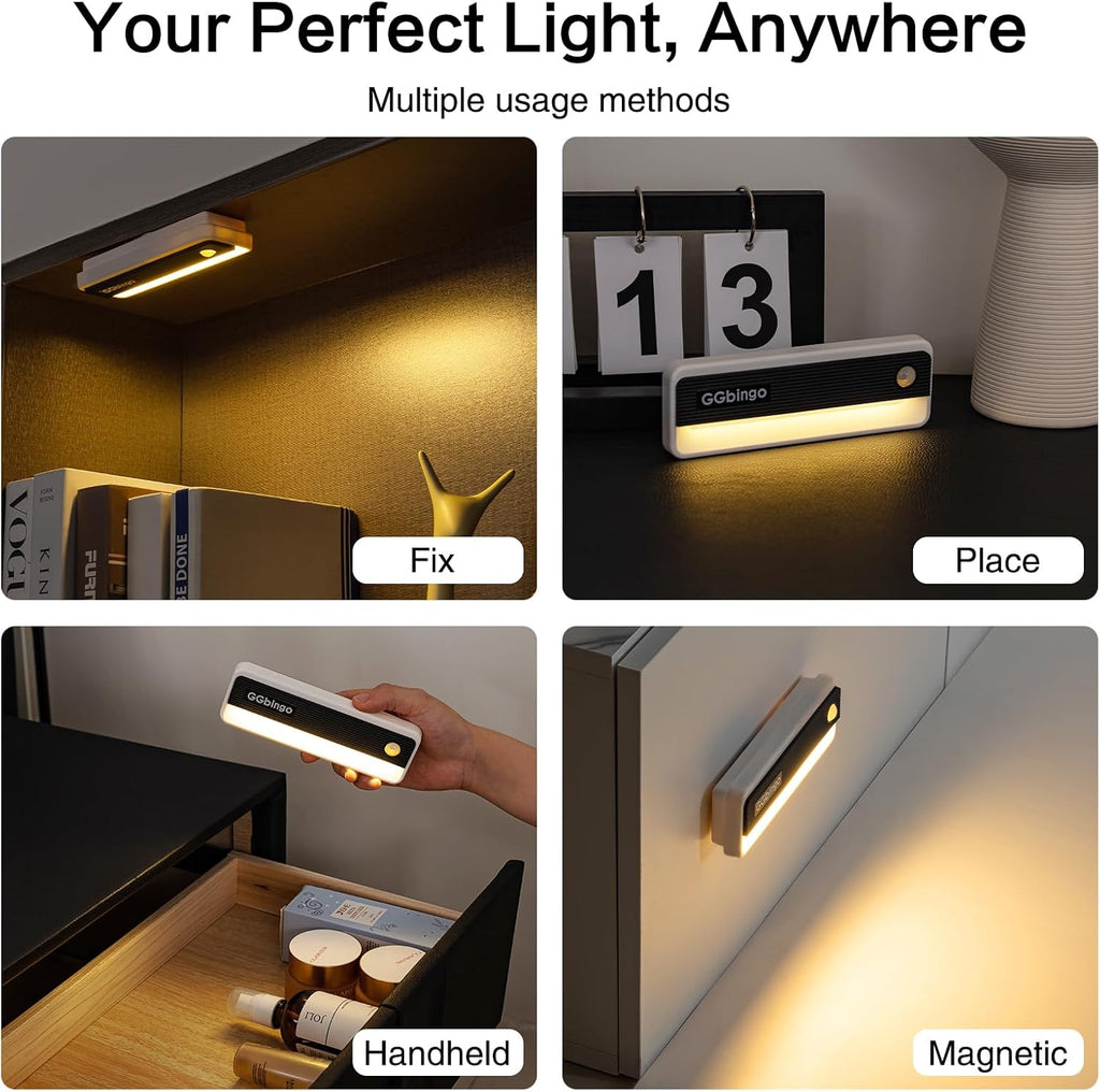 Motion Sensor Night Lights, 1800mAh Rechargeable Motion Activated Night Light, 3000K Battery Operated LED Sensor Light Indoor for Stair, Bedroom, Stairway, Hallway, Kitchen, Cabinet, Closet