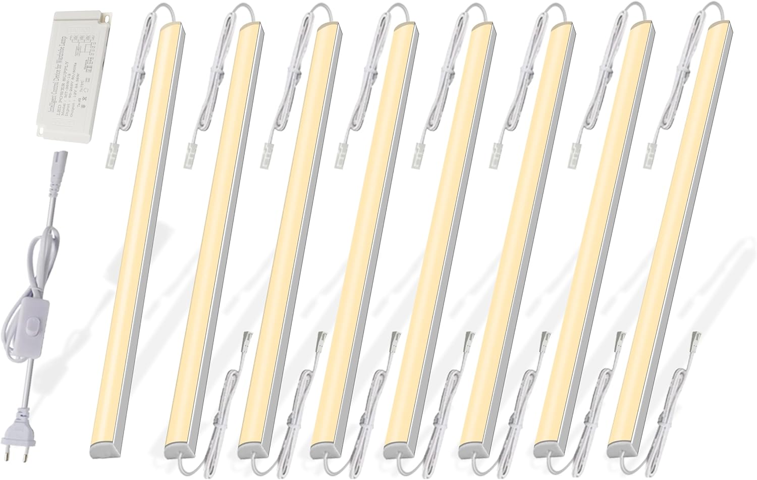Cefrank Under Cabinet LED Light Bars, 8pcs 12" V-Shape, 16Watt 1600Lumens, Warm White (3000K)
