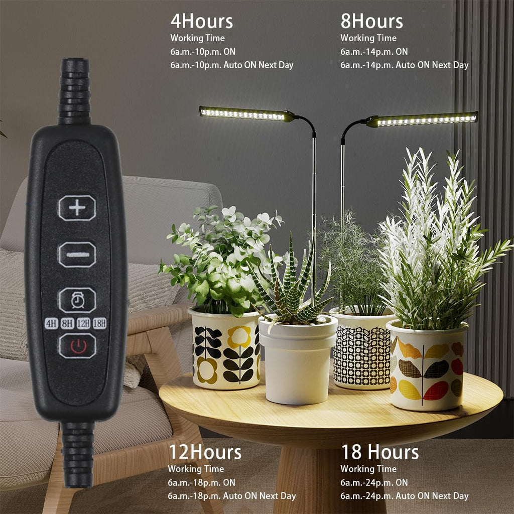 LED Grow Light 2 Pack, 6000K White Full Spectrum 144 LED Gooseneck Growing Lamp for Indoor Plants Growth,4 8 12 18Hrs Timer & Brightness Changeable,Insert Pole Extendable 4-10''
