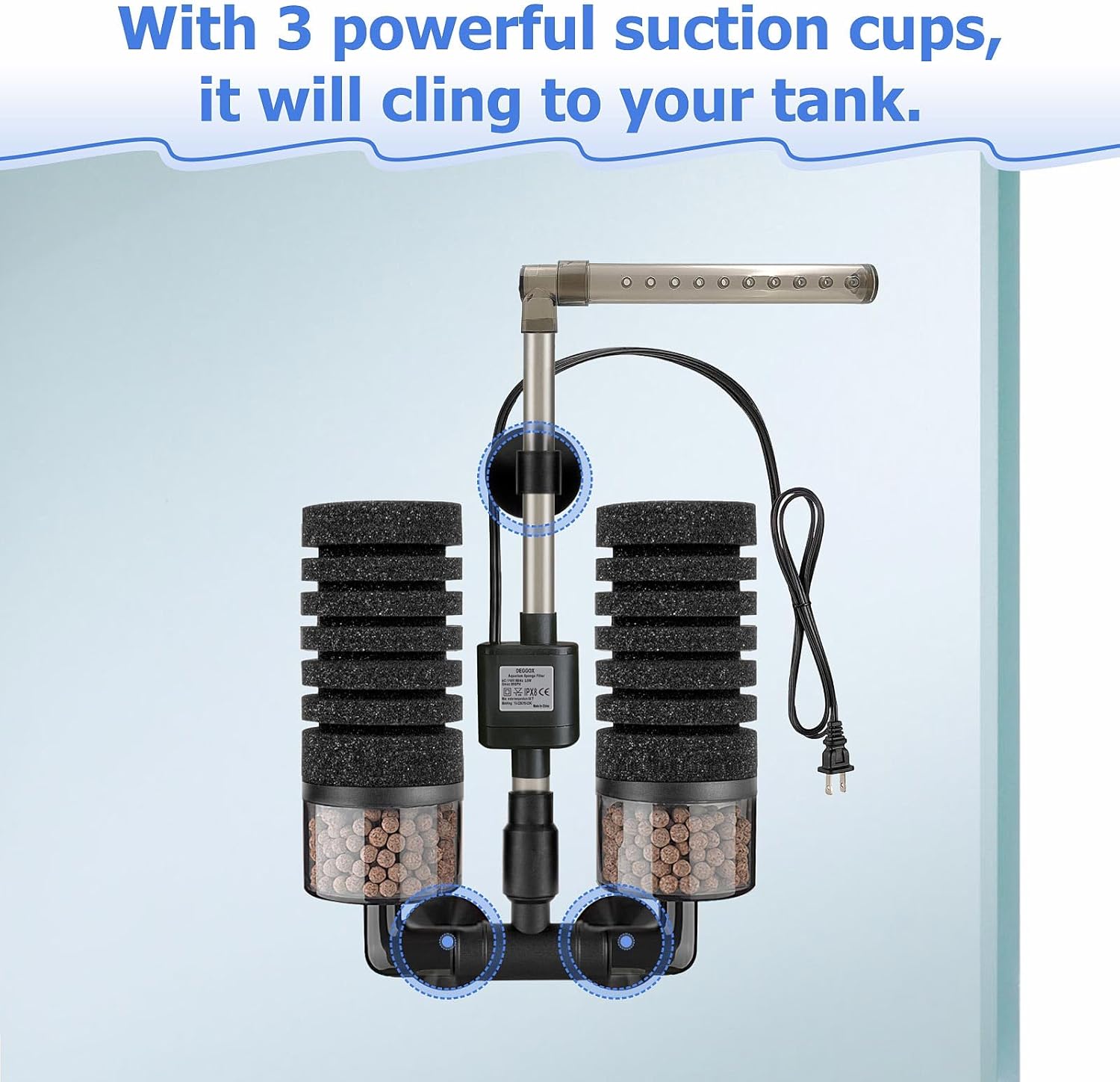 Aquarium Electric Sponge Filter with Submersible Water Pump Silence Motor for Shrimps,Bettas with Bio Ceramic Media Balls and 2 Spare Sponge,Venturi Nozzle and Rain Mode (S for 10-20 Gal)