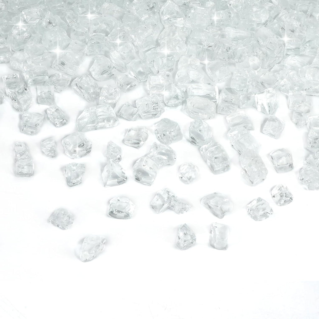 Skyflame High Luster 10-Pound Regular Fire Glass for Fire Pit Fireplace Garden Landscaping Platinum 1/2" Size