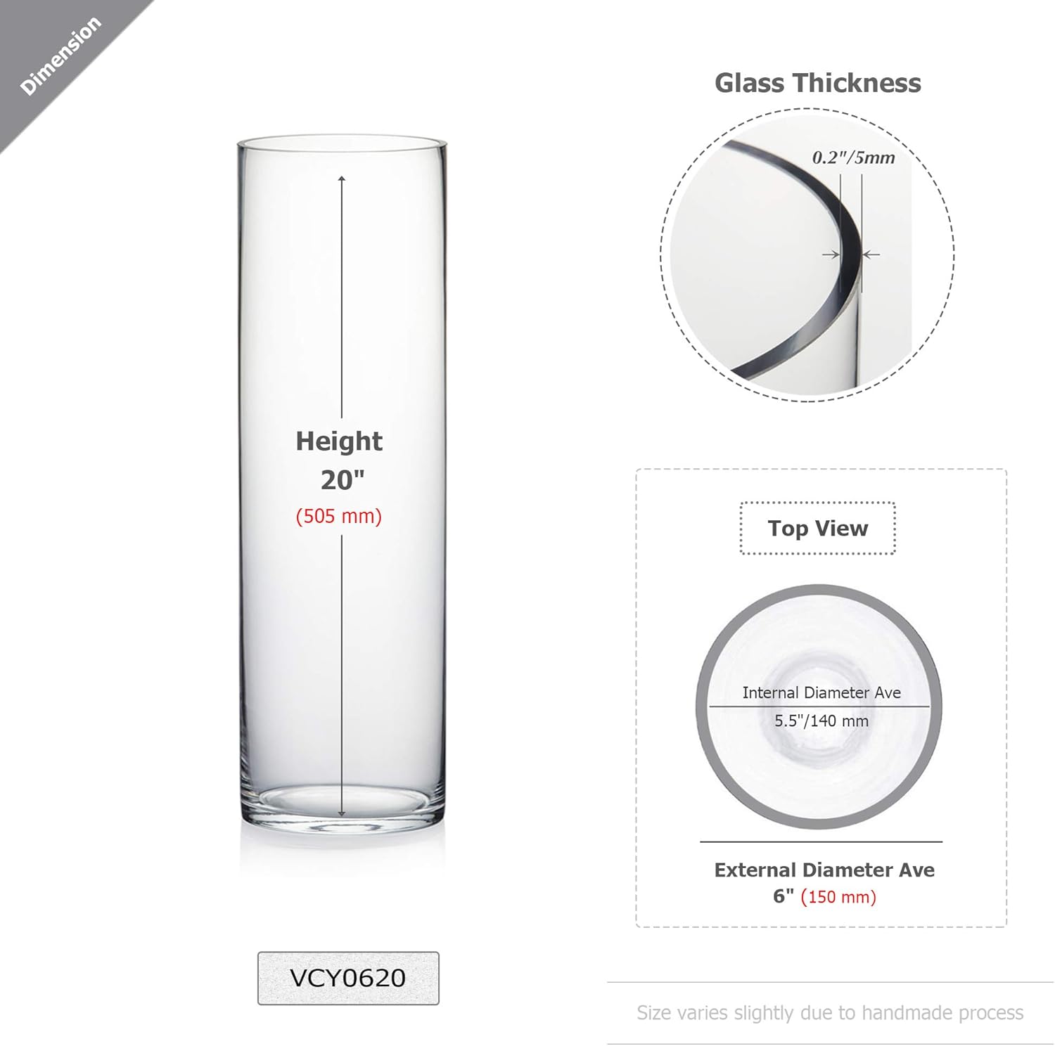 WGV Cylinder Vase Bulk, Width 6", Height 20", Clear Glass Container Terrarium Candle Holder for Wedding Centerpiece, Party Event, Home Office Decor, 6 Pieces