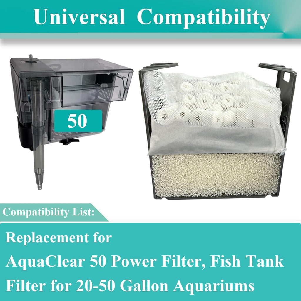 2 Set Three-Stage Filters Replacement Media Kit for AquaClear 50 Power Filter, Fish Tank Filter for 20-to-50 Gallon Aquariums