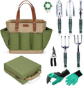 Garden Tool Tote Solid Bag with 11 Piece Hand Tools,Best Gardening Gift Set Organizer with Vegetable Garden Tool Kit,Free Kneeler Pad,Digging Claw Gloves and All Necessary Gardening Accessories