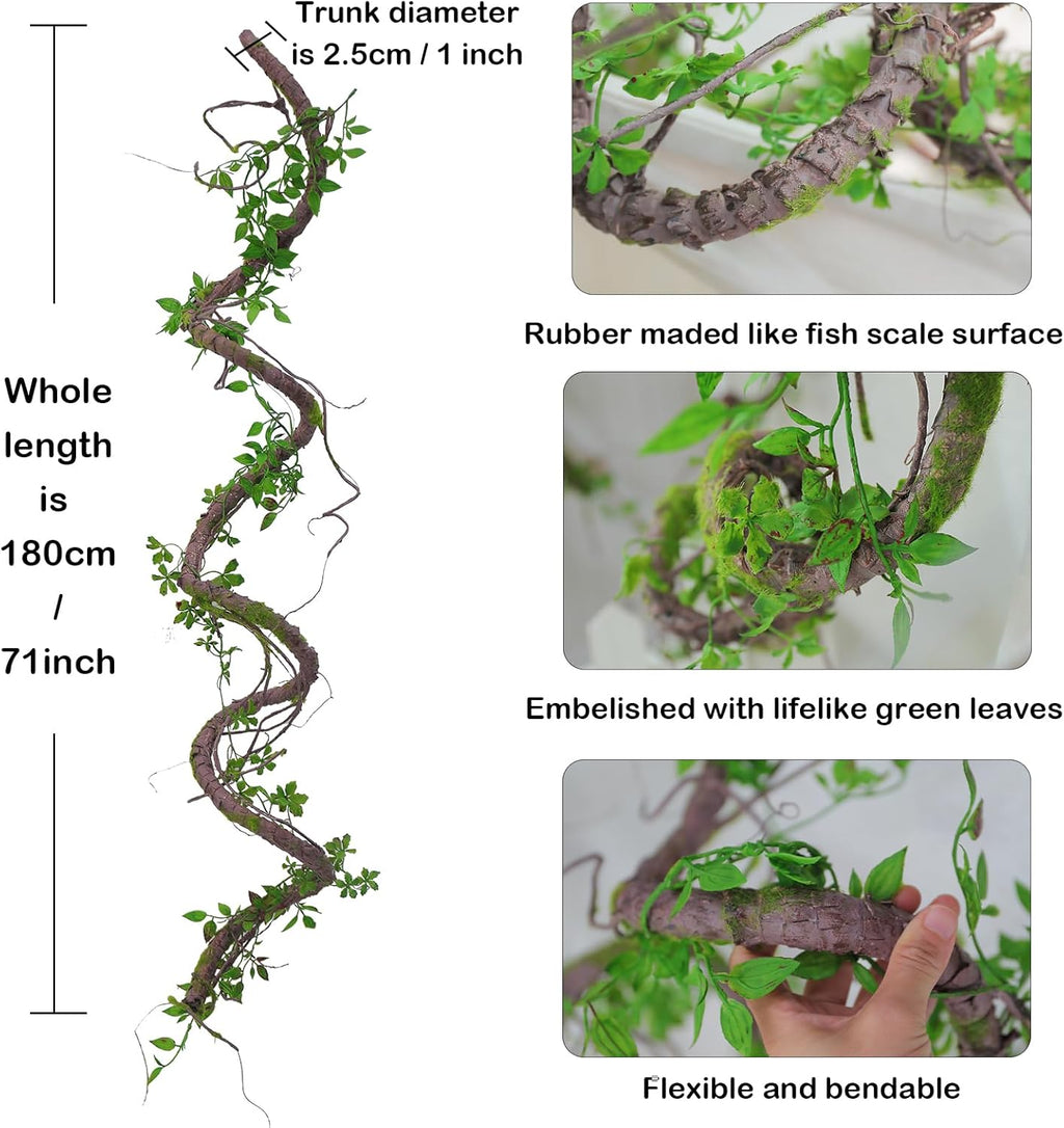 71 Inch Bendable Artificial Tree Vines Twine Branches Moss Greenery Plants Reptile Climbing Garland Twigs for Outdoor Camping Garden Wall Pipes Hanging Halloween Christmas Decoration