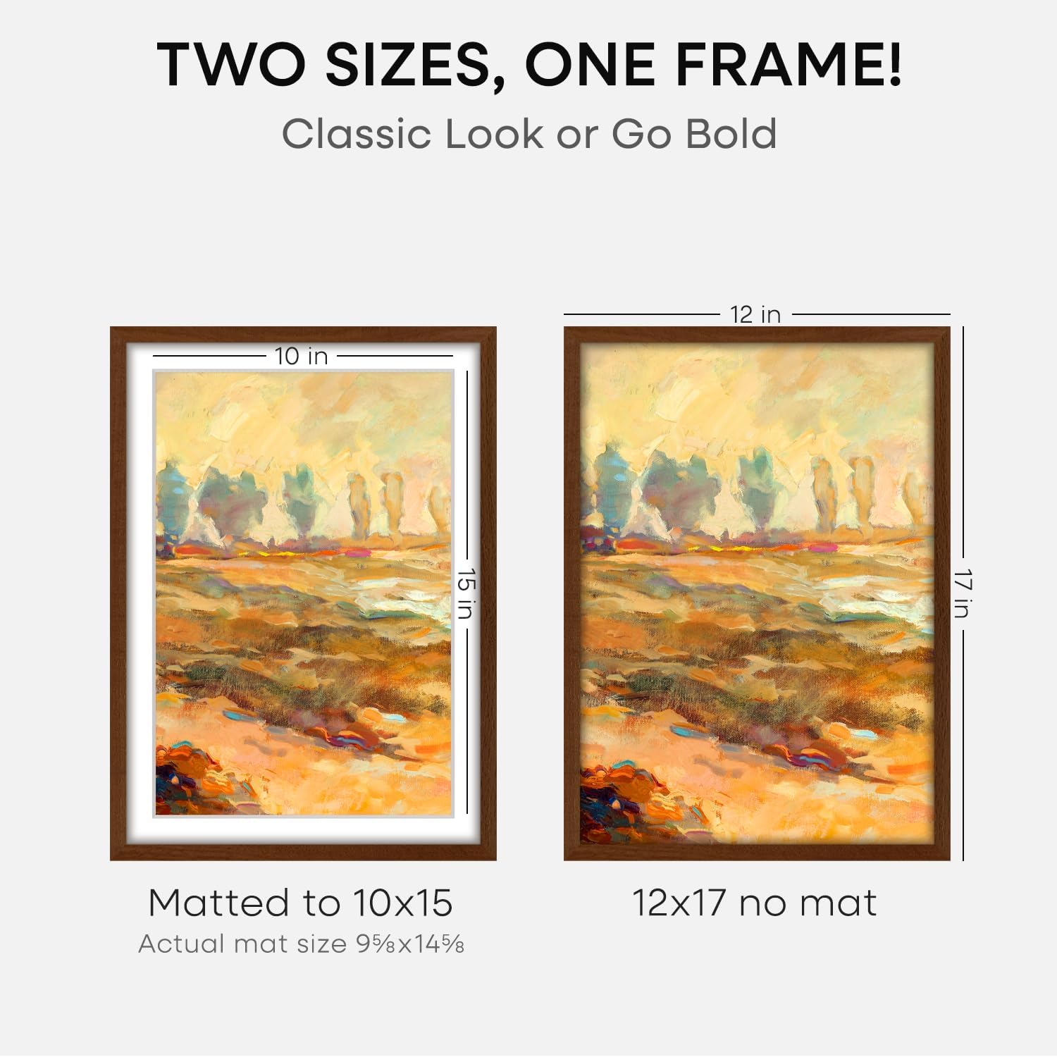 Homeforia 12x17 Picture Frame Brown, High End Dark Oak 12x17 Poster Wood Frame with Mat 10x15 for Photo, 12 x 17 Wooden Walnut Frame Matted to 10 x 15, 17x12 Frames, Tempered Glass, Wall Kit, Set of 1