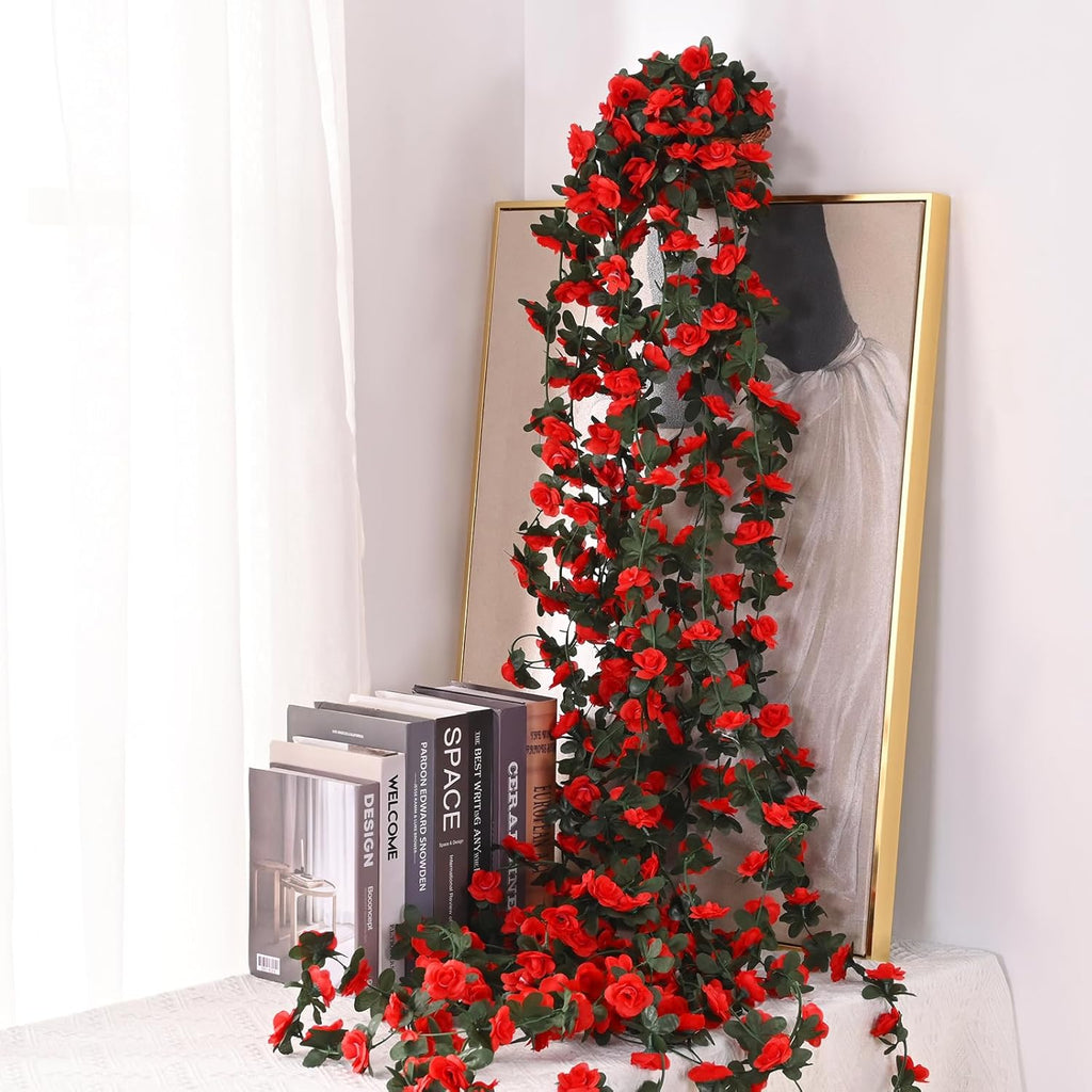 BLEUM CADE 2Pcs 16.4Ft Flower Garland Artificial Rose Vines for Bedroom, Cute Fake Hanging Flower Vines Floral Garland Decorations for Wedding Party Wall Room Decor Aesthetic