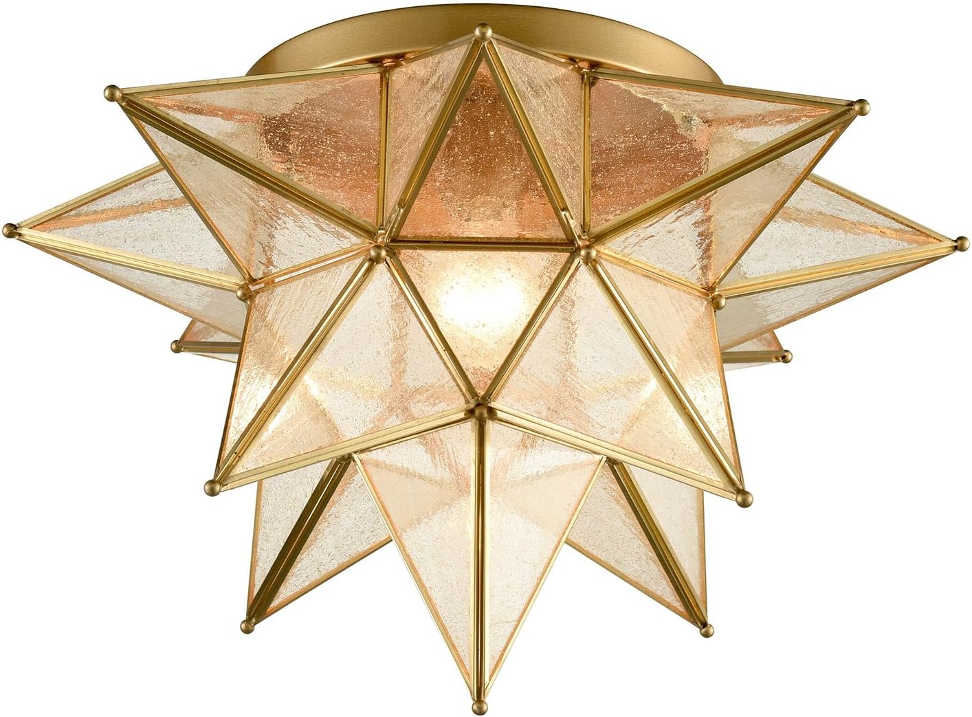 DAYCENT Gold Moravian Star Ceiling Light Fixture Modern Moroccan Seeded Glass Brass Flush Mount Ceiling Lights for Hallway Bedroom Kitchen, 18 Inches