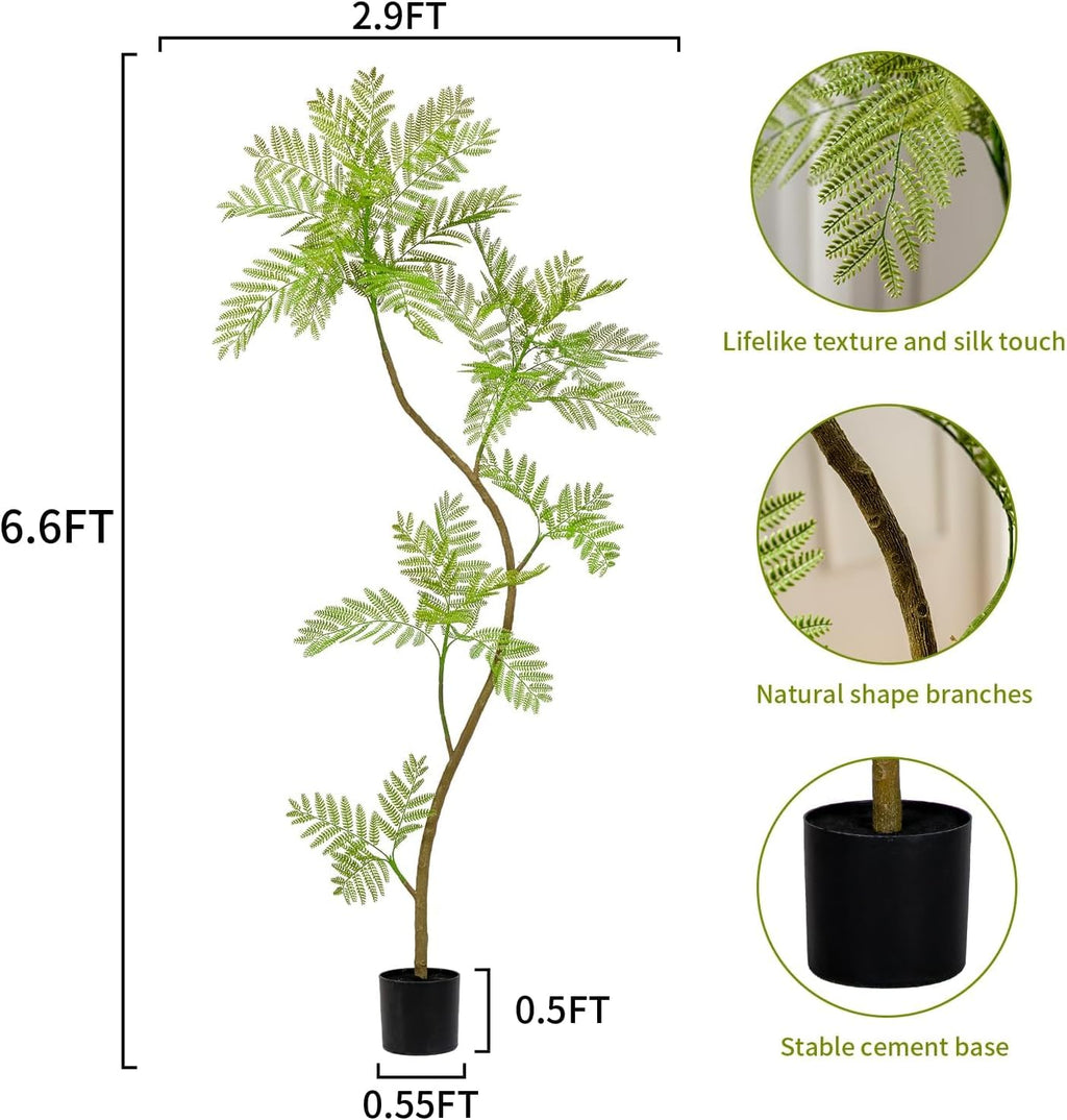 6.6FT Artificial Tree Fake Jacaranda Tree,Faux Tall Tree Lifelike Green Leaves Large Plants Indoor Fake Trees for Home Decor