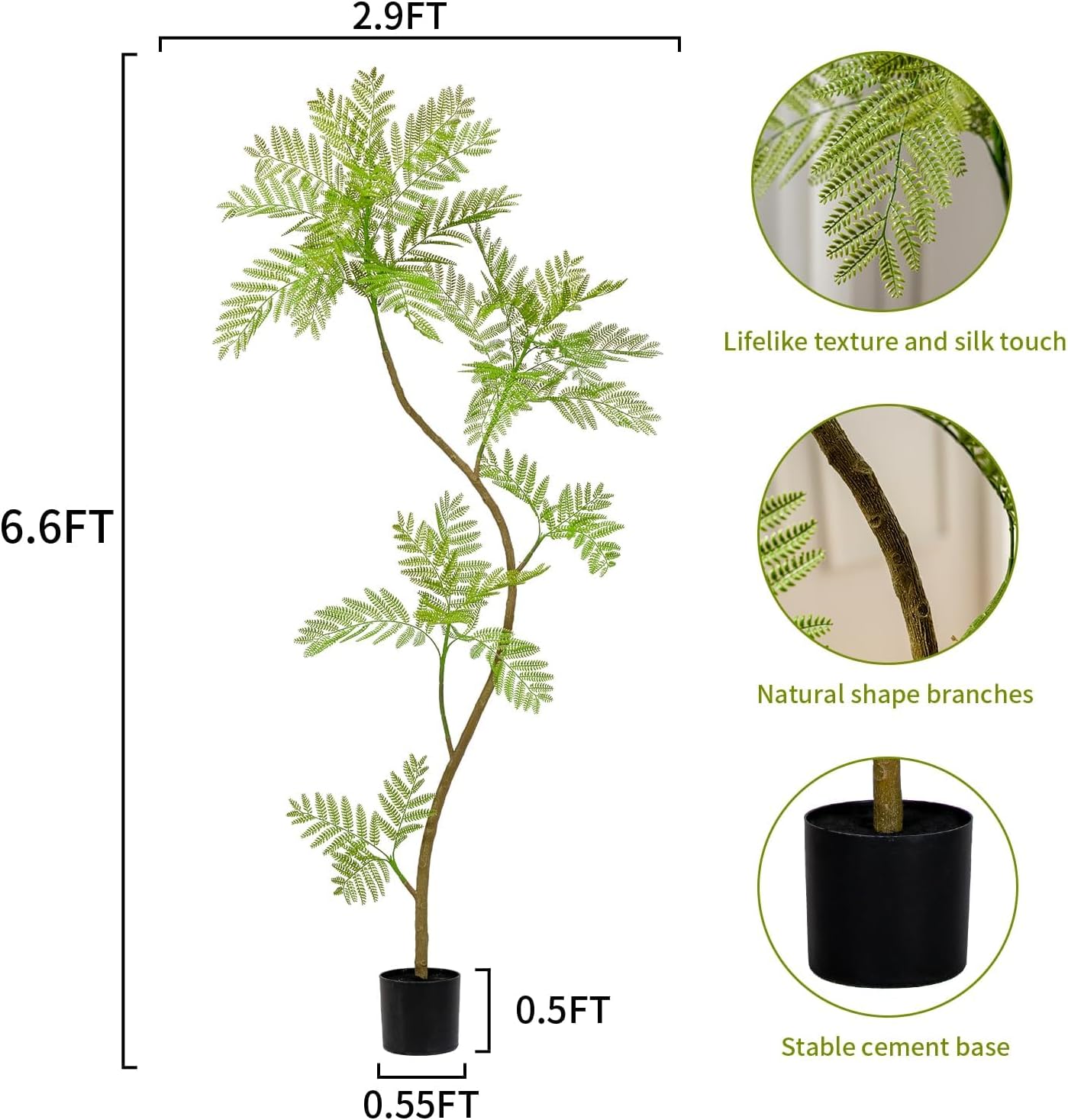 6.6FT Artificial Tree Fake Jacaranda Tree,Faux Tall Tree Lifelike Green Leaves Large Plants Indoor Fake Trees for Home Decor