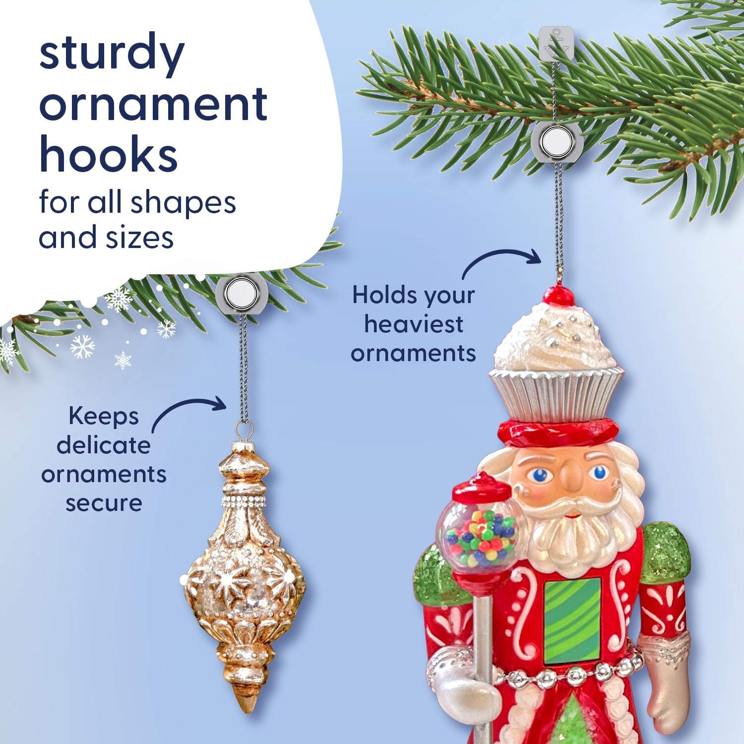 ORNAMENT ANCHOR Ornament Hooks for Hanging Christmas Decorations - No-Slip Hanging Hooks for Xmas - Heavy Duty Christmas Tree Ornaments Hanger Hooks for Small & Large Ornaments (Red, 24 Count)
