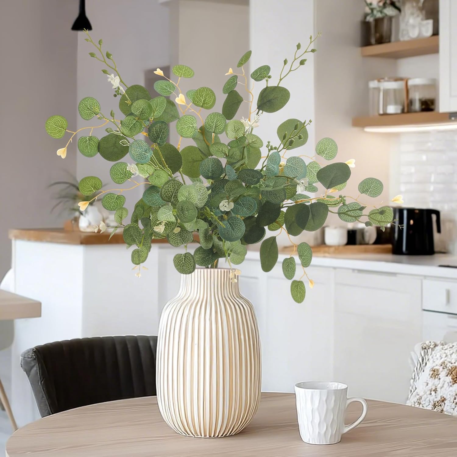 6 Pcs 20" Artificial Eucalyptus Stems, Realistic Faux Silver Dollar Greenery Branches for Vase Decor, Wedding Centerpieces, Farmhouse Home Party Decor, Bendable Stems & No Fade