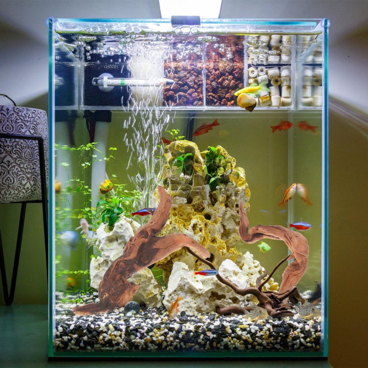 Aquarium Driftwood Small 4Pcs Natural Wood for Fish Tank Freshwater Decorations Reptile Branches Terrarium Decor Easy Install