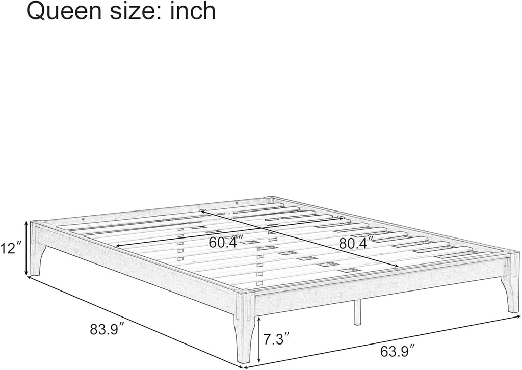 Merax Queen Size Bamboo Wood Platform Bed with No Headboard, Under Bed Storage, Wood Slat Support, No Box Spring Needed, Easy Assembly, Natural