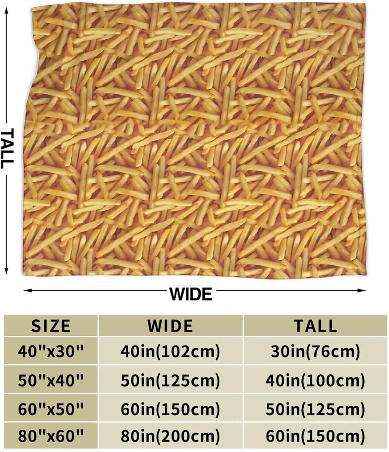 French Fries Blanket French Fries Throw Blanket Fried Food Flannel Stuff Merch Cozy Decor Fleece Plush Fuzzy Warm Soft Lightweight Bedding Gifts for Girls Women Men Boy Couch Sofa 50"X40"